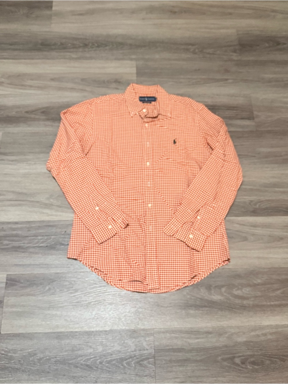 Ralph Lauren Orange Gingham Long-Sleeve Button-Down Shirt